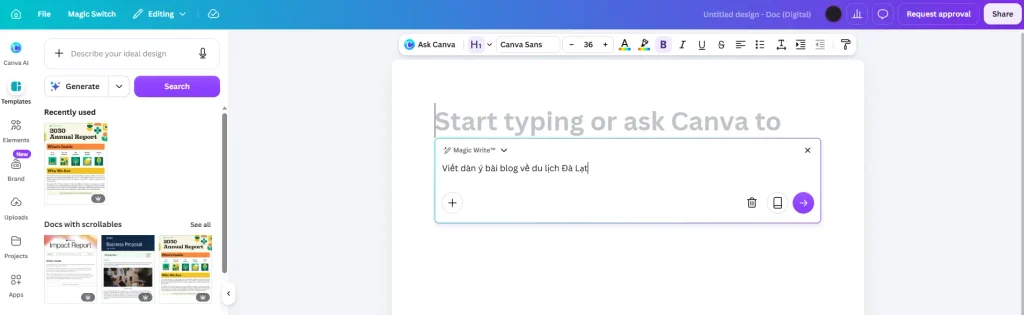 Cách sử dụng Magic Write AI trong Canva Docs