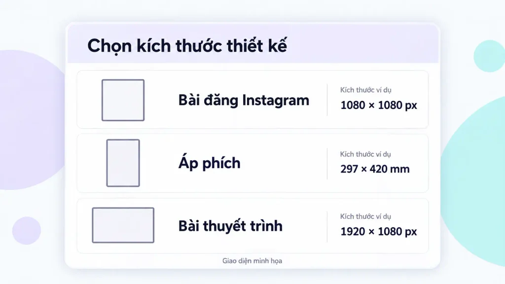 Menu chọn kích thước thiết kế trong Canva cho bài đăng Instagram, poster, slide
