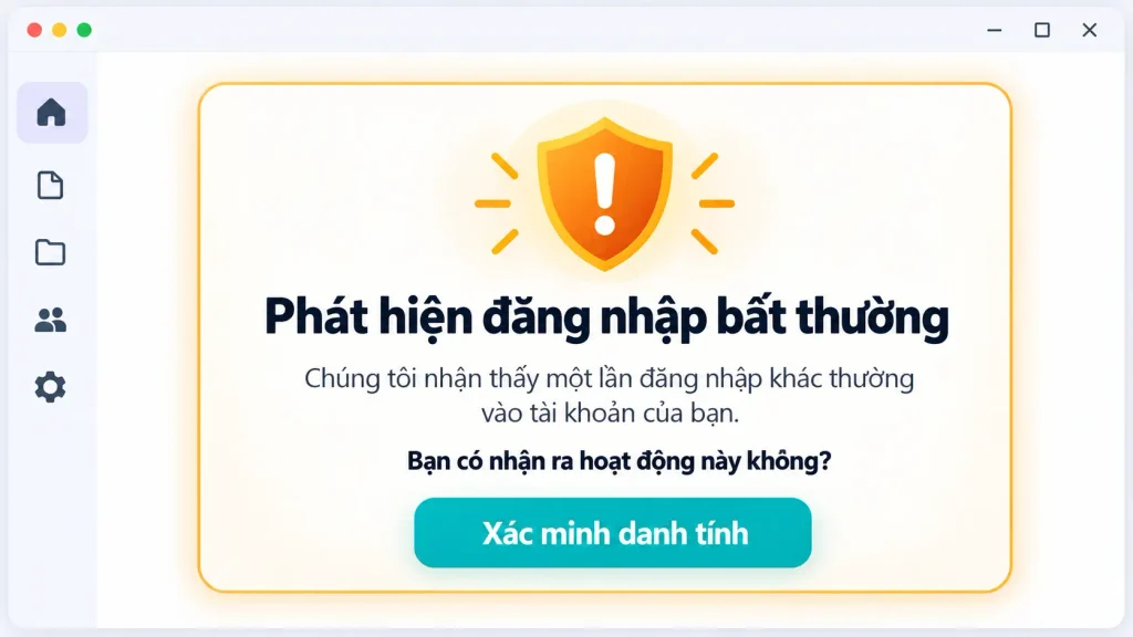Cảnh báo đăng nhập bất thường trên tài khoản Canva với tùy chọn xác minh danh tính