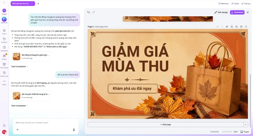 Trải nghiệm thiết kế bằng ngôn ngữ tự nhiên trên Canva AI 2.0