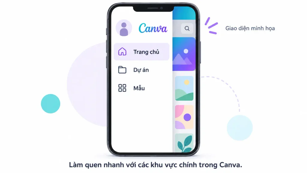 Giao diện dashboard Canva sau khi đăng nhập với các mục menu bên trái