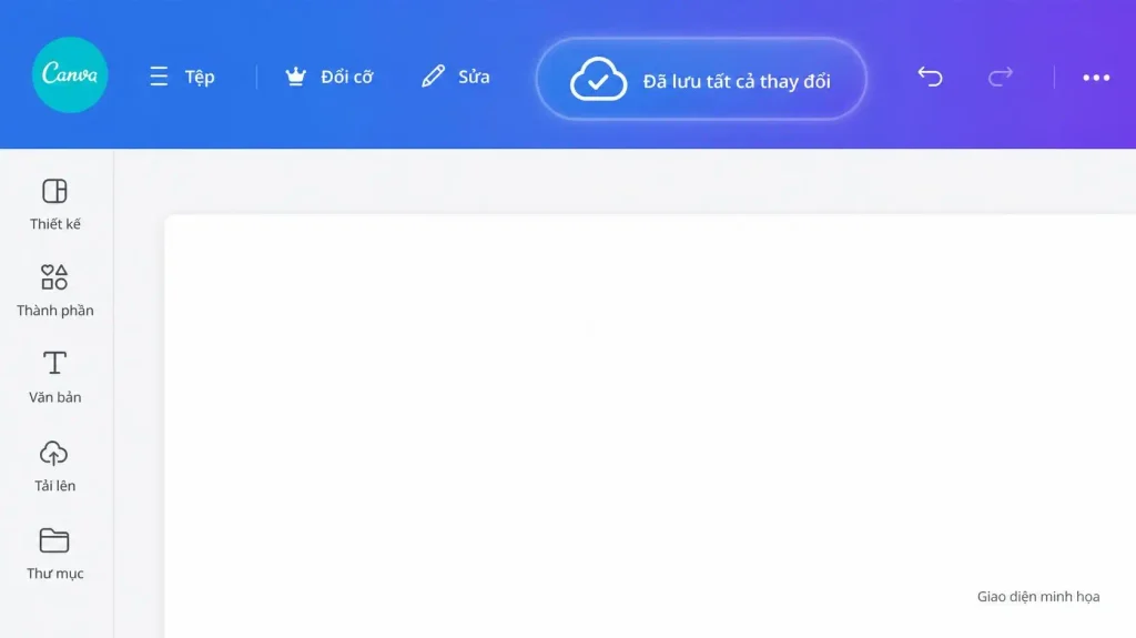 Biểu tượng báo đã lưu tất cả thay đổi trên menu Canva