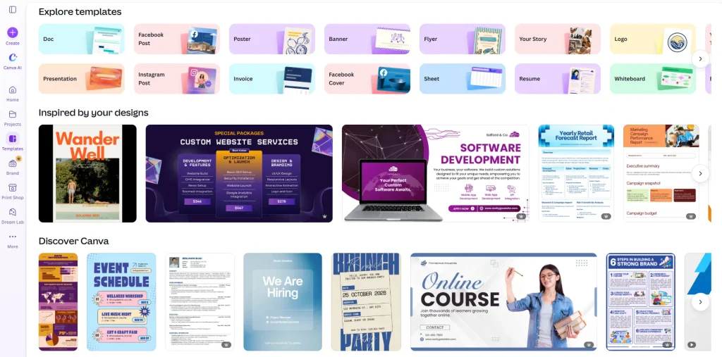 Số lượng và đa dạng chủ đề của Canva
