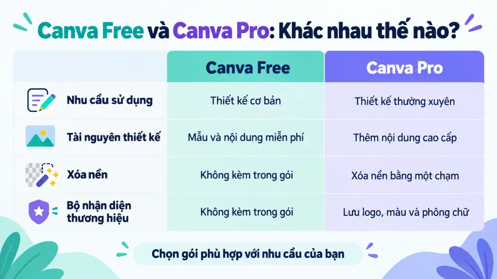 So sánh tính năng Canva Free và Canva Pro cho người mới bắt đầu