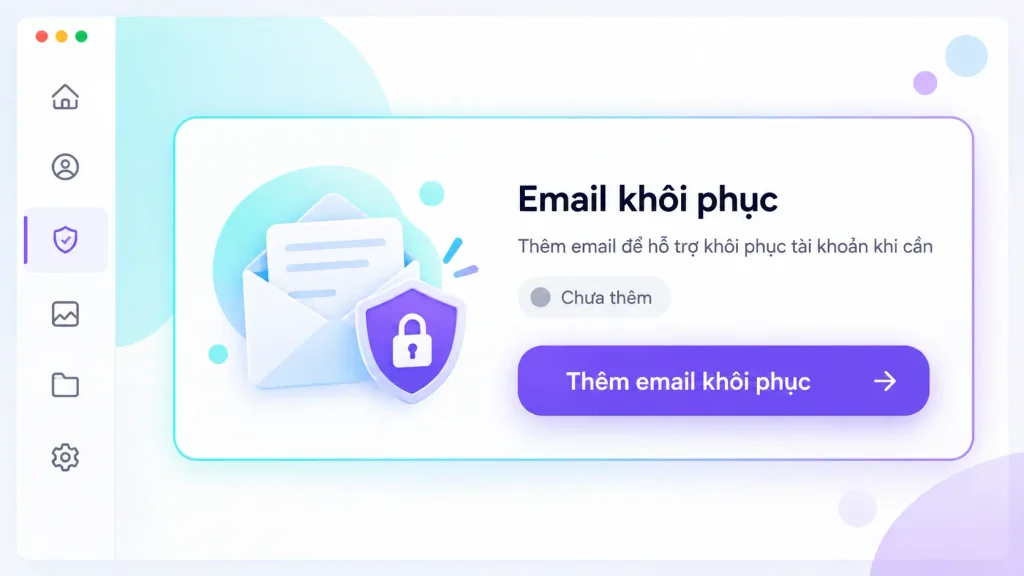 Giao diện thêm email khôi phục trong cài đặt bảo mật tài khoản Canva